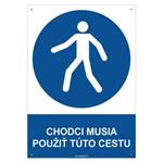 Chodci musia použiť túto cestu  - bezpečnostná tabuľka s dierkami, plast 2 mm - A4 