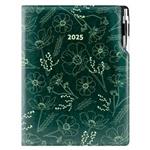 Diár DESIGN denný A4 2025 - zelená - kvety
