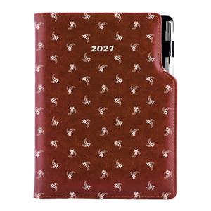 Diár DESIGN denný B6 2027 - hnedá - Biely kvet