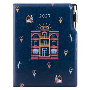 Diár DESIGN týždenný A4 2027 český - modrá - Hotel