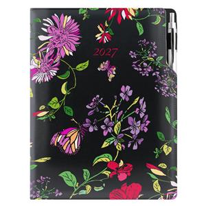 Diár DESIGN týždenný A4 2027 - čierna - Kvety