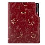 Diár DESIGN týždenný A5 2026  - bordová - Kvety