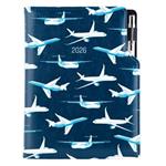 Diár DESIGN týždenný  A5 2026  - modrá - lietadlá