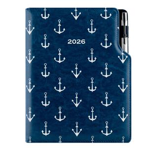 Diár DESIGN týždenný A5 2026 - modrá - Námorník - kotvy