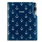 Diár DESIGN týždenný A5 2026  - modrá - Námorník - kotvy