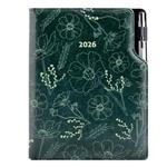 Diár DESIGN týždenný A5 2026  - zelená - Kvety