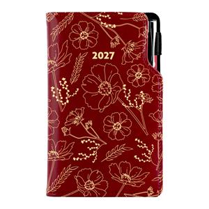 Diár DESIGN týždenný vreckový 2027 slovenský - bordová - Kvety