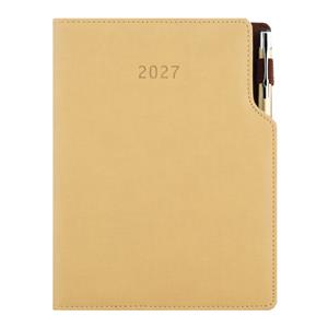 Diár GEP s perom týždenný B6 2027 - béžová/hnedé vnútro