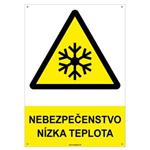 Nebezpečenstvo, nízka teplota  - bezpečnostná tabuľka s dierkami, plast 2 mm - A4