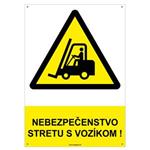 Nebezpečenstvo stretu s vozíkom!  - bezpečnostná tabuľka s dierkami, plast 2 mm - A4
