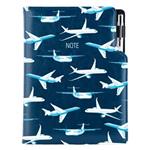 Notes - zápisník DESIGN B5 čistý  - modrá - lietadlá