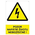 Pozor, napätie životu nebezpečné!  - bezpečnostná tabuľka s dierkami, plast 2 mm - A4