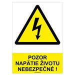 Pozor, napätie životu nebezpečné!  - bezpečnostná tabuľka, samolepka A4
