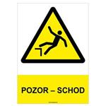 Pozor – Schod  - bezpečnostná tabuľka, samolepka A4