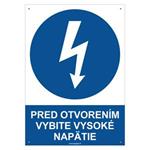 Pred otvorením vybite vysoké napätie - bezpečnostná tabuľka s dierkami, plast 2 mm - A4 