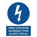 Pred výstupom na žeriav vypni hlavný trolej - bezpečnostná tabuľka, plast 2 mm - A4 