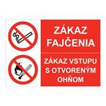 Zákaz fajčenia-Zákaz vstupu s otvoreným ohňom, kombinácia,plast 2mm,297x210mm