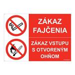 Zákaz fajčenia-Zákaz vstupu s otvoreným ohňom, kombinácia, plast 2mm s dierkami-297x210mm
