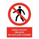 Zákaz vstupu – prejdite na vedľajší chodník   - bezpečnostná tabuľka , samolepka A5